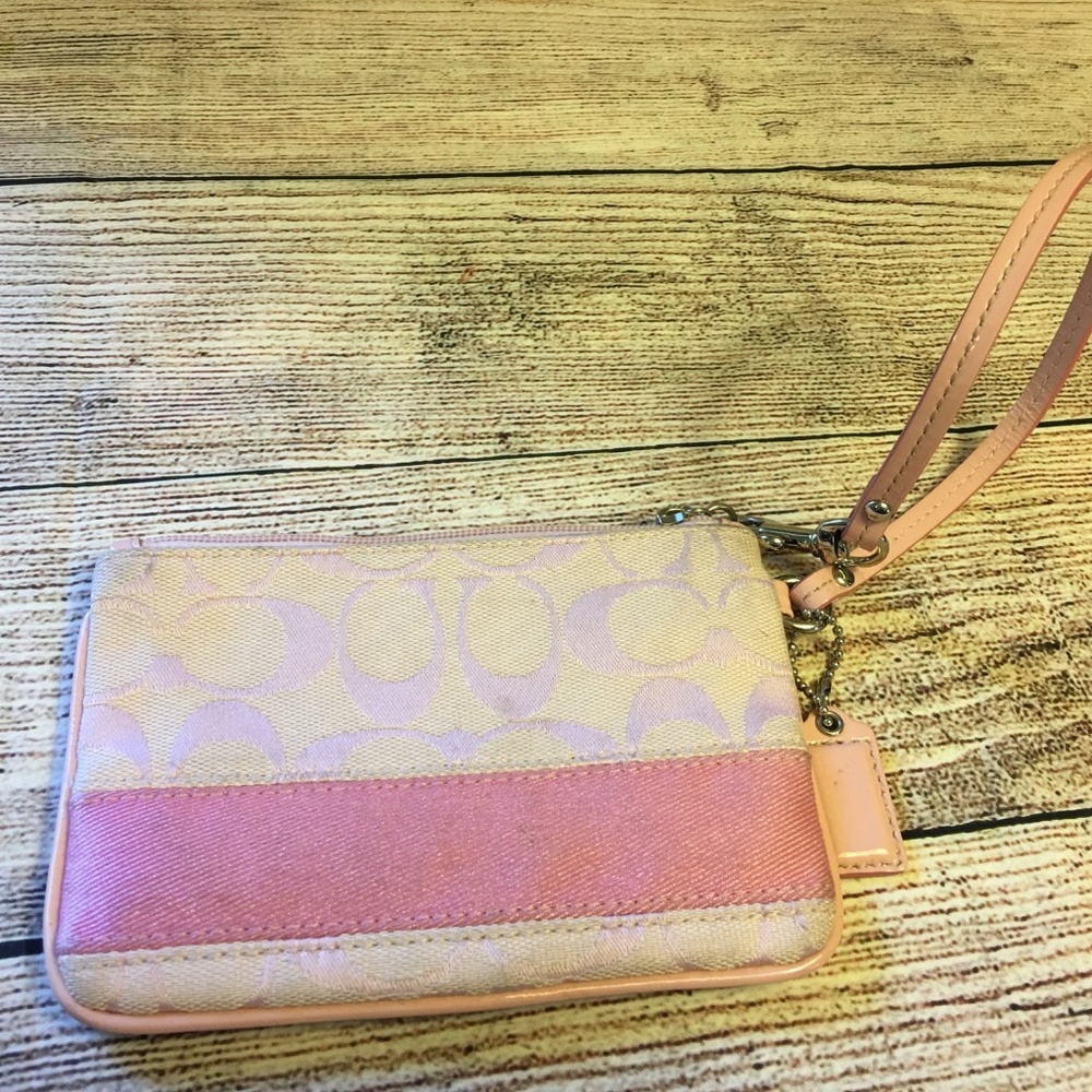 SOLD! COACH Pink Signature SIS Stripe Wristlet - Picture 3 of 8
